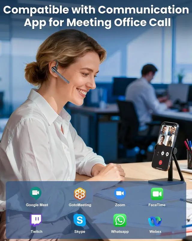 Alt view image 3 of 7 - Bluetooth Headset V5.1 72H Talk Time Dual Mic with Mute Button for Business, Wireless Hand-Free Bluetooth Earpiece with 500mAh Charging Case for Cell Phone Calls Trucker Driver Laptop