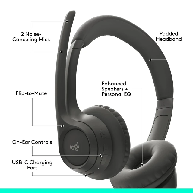 Alt view image 6 of 7 - Zone 301 Wireless Bluetooth Headset - Graphite | Noise-canceling microphone, compatible with Windows, Mac, Chrome, Linux, iOS, iPadOS, Android