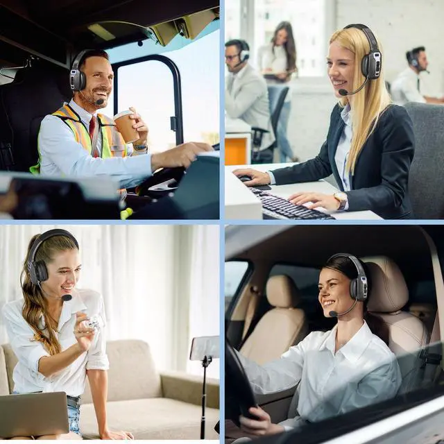 Alt view image 7 of 7 - BRAMMAR Trucker Bluetooth Headset with AI Noise Cancellation Microphone, Trucker Headset with 65Hrs Talk Time & Mute Button, Multipoint Connection, Bluetooth Headsets Fit for Truck Drivers/Cell Phones