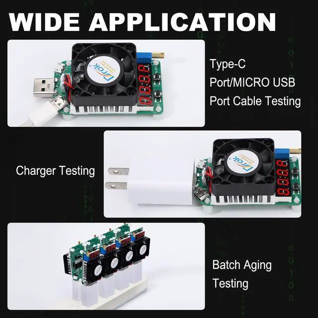 Alt view image 6 of 7 - DROK USB Load Tester, Electronic Load Test Resistor Module 25W LD25 USB and Type C Interface Discharge Adjustable Constant Current 0.25A-4A Intelligent Temperature Control with Cooling Fan