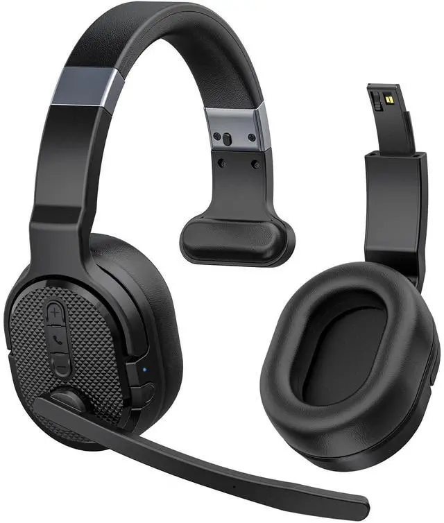 Main image of COSMUSIS Trucker Bluetooth Headset, Wireless Headsets with Noise Cancelling Microphone, Long Battery Life Bluetooth Headphones with Detachable Earpad/Single+Dual Mode for Office/Driving/Home