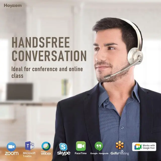 Alt view image 2 of 7 - Bluetooth Headset, Wireless Headphones with Microphone Noise Canceling & USB Dongle, V5.0 Trucker Bluetooth Headset with Mic Mute & Charge Dock for PC/Laptop/Phone/Meeting/CallCenter/Office Gold