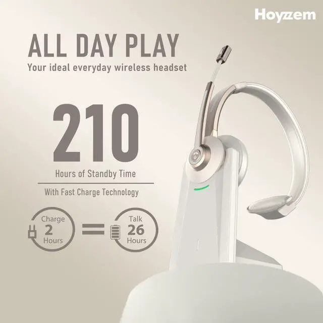 Alt view image 6 of 7 - Bluetooth Headset, Wireless Headphones with Microphone Noise Canceling & USB Dongle, V5.0 Trucker Bluetooth Headset with Mic Mute & Charge Dock for PC/Laptop/Phone/Meeting/CallCenter/Office Gold