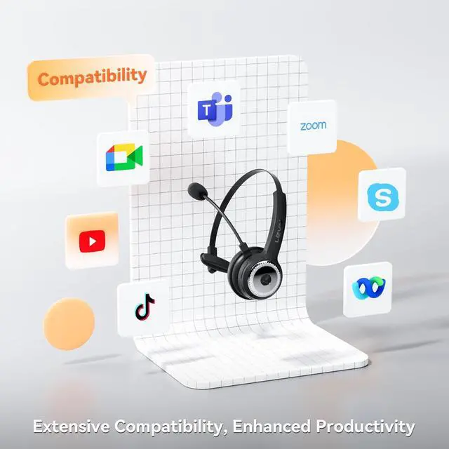 Alt view image 5 of 6 - LEVN Wireless Headset with Mic for Work, Wireless Headset (Charging Base, Noise Cancelling & Mute Button), Long Battery Life, Bluetooth Headsets for Home/Office/Call Center/Laptop/Teams/Zoom, Black