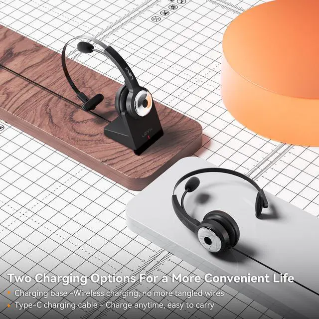 Alt view image 4 of 6 - LEVN Wireless Headset with Mic for Work, Wireless Headset (Charging Base, Noise Cancelling & Mute Button), Long Battery Life, Bluetooth Headsets for Home/Office/Call Center/Laptop/Teams/Zoom, Black