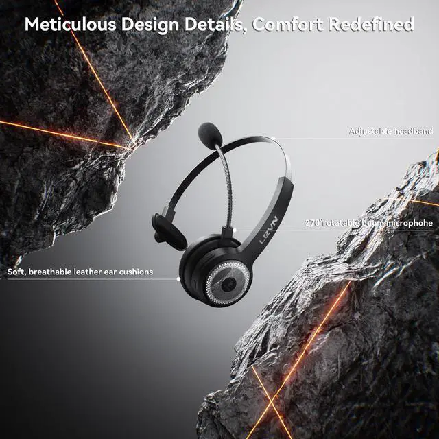 Alt view image 6 of 6 - LEVN Wireless Headset with Mic for Work, Wireless Headset (Charging Base, Noise Cancelling & Mute Button), Long Battery Life, Bluetooth Headsets for Home/Office/Call Center/Laptop/Teams/Zoom, Black