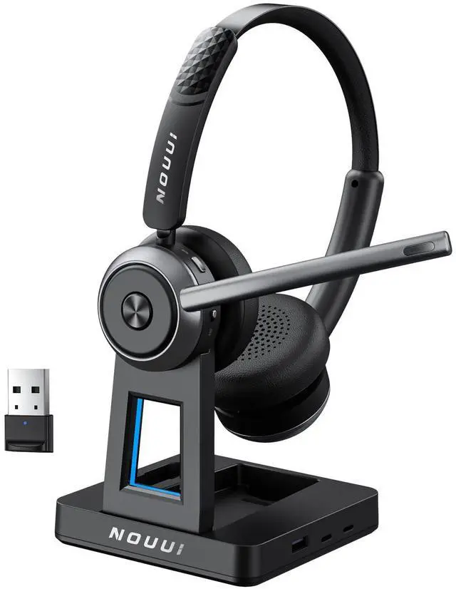 Main image of Wireless Headset with Mic for Work, Wireless Headphones with Mic(Noise Cancelling), Bluetooth Headset with Microphone, Mute Button & Charge Base for Work from Home/PC/Call Center/Computer/Zooms/Teams