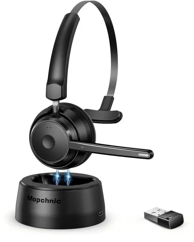 Main image of Mopchnic Bluetooth Headset, Wireless Headphone with AI Noise-Canceling Microphone On Ear Wireless Headset with USB Dongle for Computer Office
