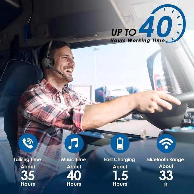 Alt view image 7 of 7 - Mopchnic Bluetooth Headset, Wireless Headphone with AI Noise-Canceling Microphone On Ear Wireless Headset with USB Dongle for Computer Office