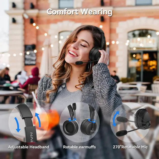 Alt view image 5 of 7 - LEVN Bluetooth Headset with Microphone, Wireless Headset with Mic & Mute Button, 60 Hrs Working Time, Noise Cancelling Bluetooth Headphomes 5.3 Multipoint Connect to Cell Phone/Mobile/Laptop/Tablet/PC