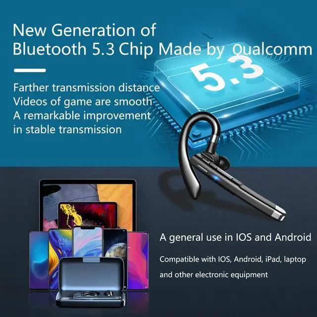 Alt view image 6 of 7 - Bluetooth Headset, Bluetooth Wireless Earpiece with mic Trucker Headset for Phone Case Office Phones with Built-in Microphone Manos Libres Noise Cancelling(Black)