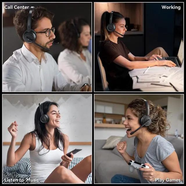 Alt view image 5 of 6 - LEVN Wireless Headset with Mic for Work, Bluetooth Headset with Microphone (Noise Cancelling), 65 Hrs Working Time 2.4G Wireless Headphones with Mic for Work/Call Center/PC/Computer/Laptop/Teams/Zoom