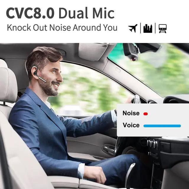 Alt view image 2 of 6 - CONAMBO Bluetooth Headset V5.1, 16 Hrs HD Talktime CVC8.0 Dual Mic Noise Cancelling Hands Free Bluetooth Earpiece for Cell Phone iPhone Android Driving Business Office