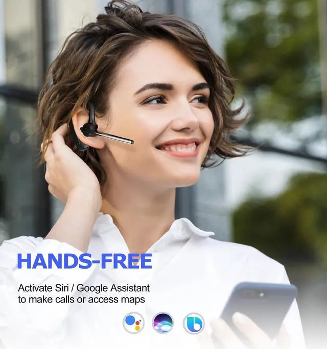 Alt view image 6 of 6 - CONAMBO Bluetooth Headset V5.1, 16 Hrs HD Talktime CVC8.0 Dual Mic Noise Cancelling Hands Free Bluetooth Earpiece for Cell Phone iPhone Android Driving Business Office
