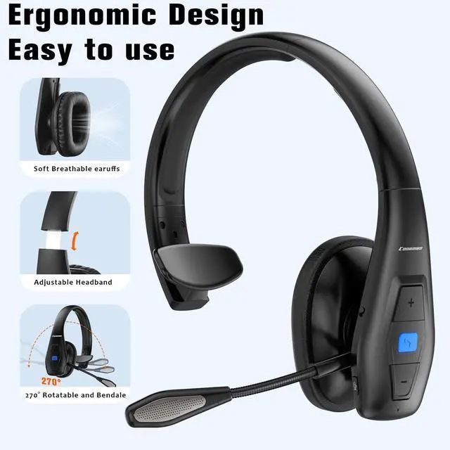 Alt view image 3 of 6 - Conambo Noise Cancelling Bluetooth Headset V5.1, 35Hrs HD Talktime CVC8.0 Dual Mic Hands-Free Wireless Headset, Bluetooth Headphones with Mute Button for Cell Phones Business Home Office Trucker