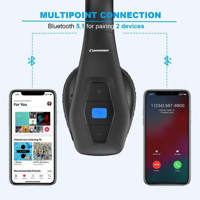 Alt view image 5 of 6 - Conambo Noise Cancelling Bluetooth Headset V5.1, 35Hrs HD Talktime CVC8.0 Dual Mic Hands-Free Wireless Headset, Bluetooth Headphones with Mute Button for Cell Phones Business Home Office Trucker