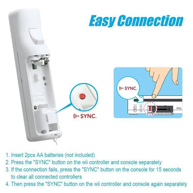 Alt view image 6 of 7 - TIANHOO Remote Controller for Wii & Wii U, with Silicone Case and Wrist Strap, 2 pack (White)