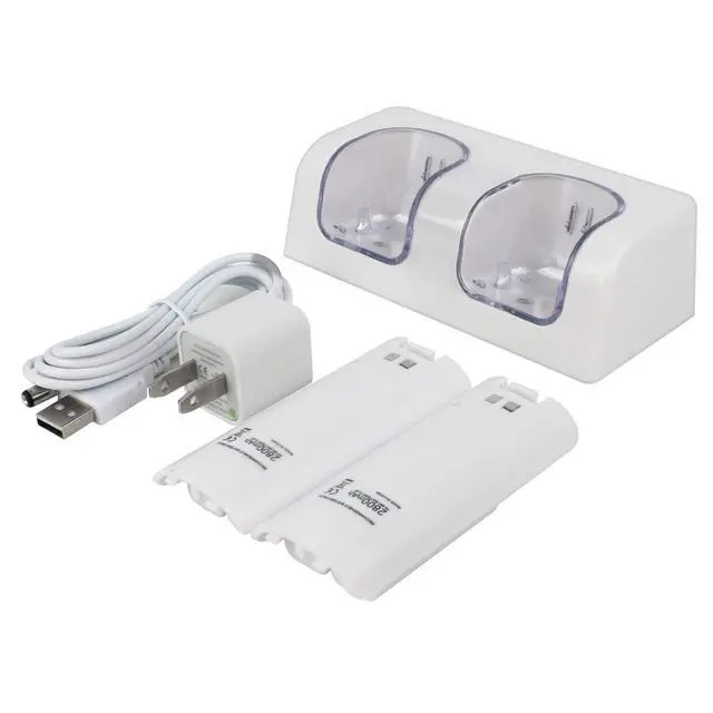 Alt view image 2 of 7 - Kulannder Wii Remote Battery Charger(Free USB Wall Charger+Lengthened Cord) Dual Charging Station Dock with Two Rechargeable Capacity Increased Batteries for Wii U Game Remote Controller (White)