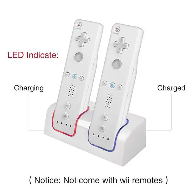 Alt view image 7 of 7 - Kulannder Wii Remote Battery Charger(Free USB Wall Charger+Lengthened Cord) Dual Charging Station Dock with Two Rechargeable Capacity Increased Batteries for Wii U Game Remote Controller (White)