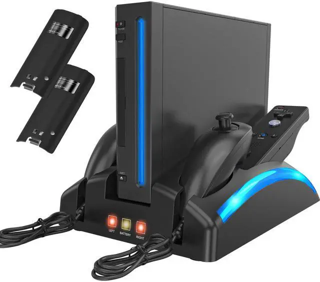 Main image of KEKUCULL Game Organizer Station for Wii Remote Charger, Charging Dock Station for Controller, Wii Stand with 2 Pcs Rechargeable Battery for Wii Console Nunchuk Game Accessories Kit Storage