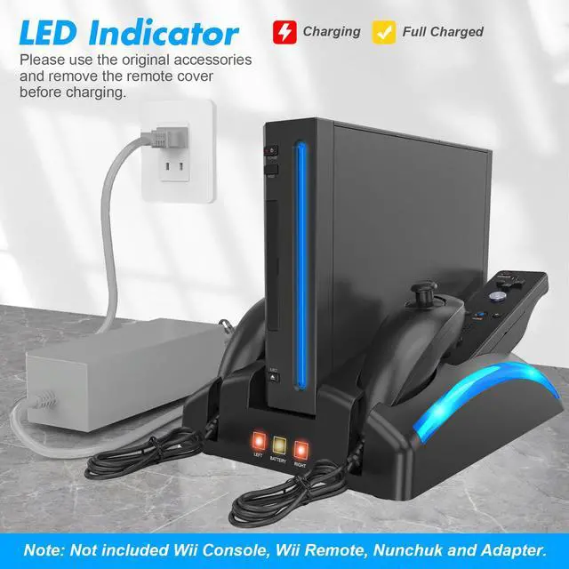 Alt view image 4 of 7 - KEKUCULL Game Organizer Station for Wii Remote Charger, Charging Dock Station for Controller, Wii Stand with 2 Pcs Rechargeable Battery for Wii Console Nunchuk Game Accessories Kit Storage