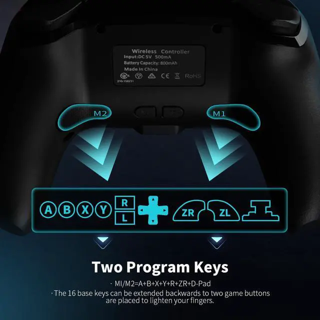 Alt view image 3 of 7 - AceGamer Wireless Pro Controller for Nintendo Switch 2/Switch/Lite/OLED/Windows PC, Bluetooth Controller with Hall Effect Joysticks, Wake-up/Turbo/Dual Vibration/Macros/6-Axis Gyro/Screenshot