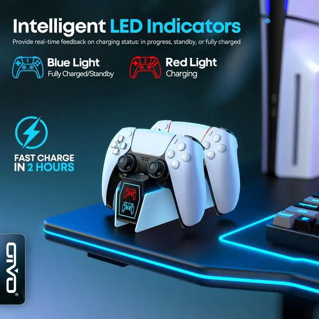 Alt view image 2 of 7 - OIVO PS5 Controller Charger with Fast Charging AC Adapter, PS5 Controller Charging Station Stand for PlayStation 5, Docking Station Replacement for PS 5 Accessories Kits