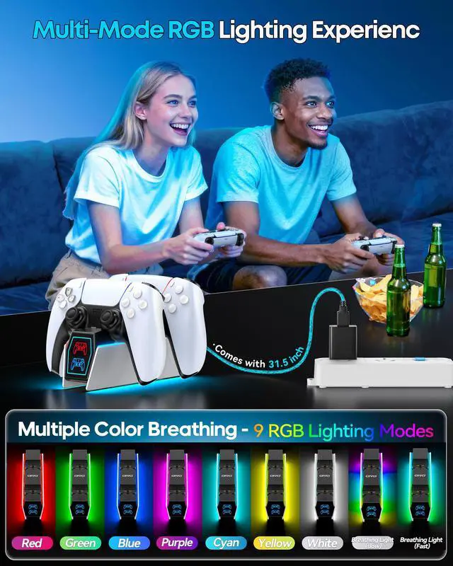 Alt view image 6 of 7 - OIVO PS5 Controller Charger with Fast Charging AC Adapter, PS5 Controller Charging Station Stand for PlayStation 5, Docking Station Replacement for PS 5 Accessories Kits