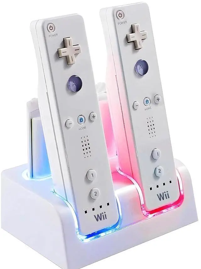 Main image of Charging Dock Charger Station for Wii, 4 Port Remote Controller Charger with 4pcs 2800mAh Rechargeable Batteries (White)