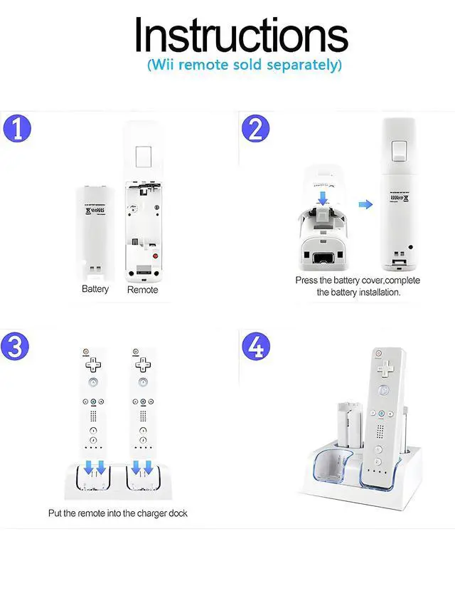 Alt view image 2 of 7 - Charging Dock Charger Station for Wii, 4 Port Remote Controller Charger with 4pcs 2800mAh Rechargeable Batteries (White)