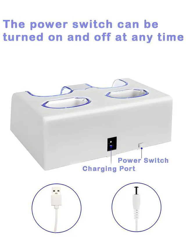 Alt view image 4 of 7 - Charging Dock Charger Station for Wii, 4 Port Remote Controller Charger with 4pcs 2800mAh Rechargeable Batteries (White)