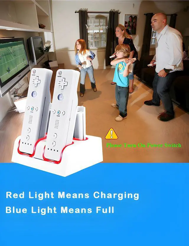 Alt view image 7 of 7 - Charging Dock Charger Station for Wii, 4 Port Remote Controller Charger with 4pcs 2800mAh Rechargeable Batteries (White)