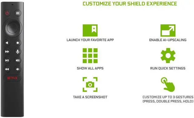 Alt view image 2 of 2 - NVIDIA Shield Remote; Voice Search, Motion-Activated, Backlit Buttons, Customizable Menu Buttons, and IR Blaster to Control Your TV (930-13700-2500-100)