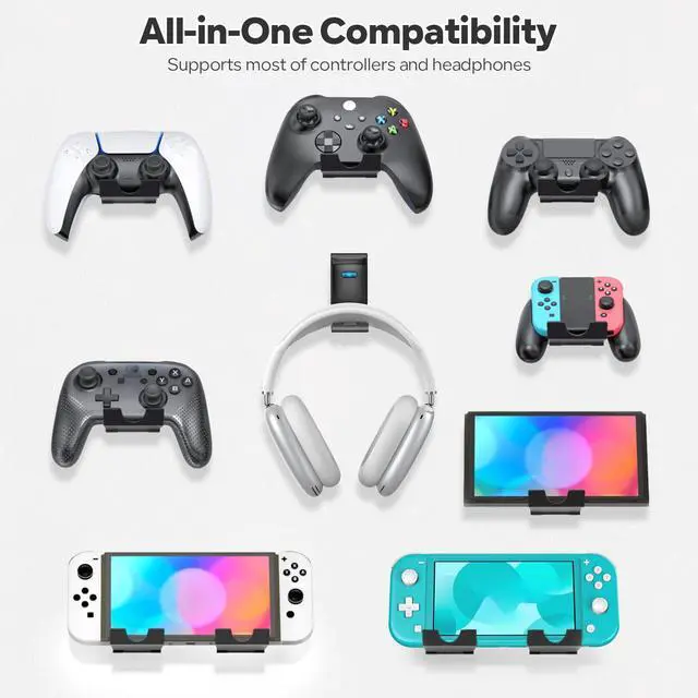 Alt view image 2 of 7 - OIVO Controller & Headset Wall Mount Holder Stand, Foldable Headphone Stand, Gaming Controller Holder Hanger Hook, Universal Storage Organizer Controller/Earphone/Game Accessories-9 Packs