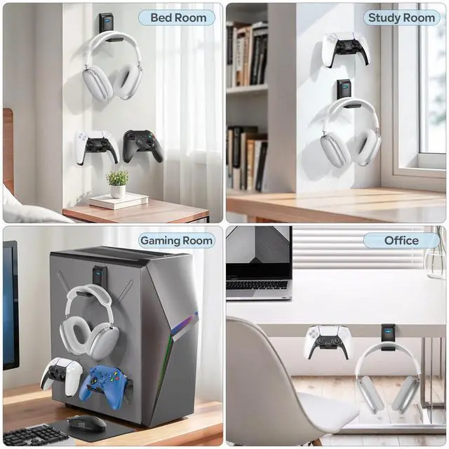 Alt view image 5 of 7 - OIVO Controller & Headset Wall Mount Holder Stand, Foldable Headphone Stand, Gaming Controller Holder Hanger Hook, Universal Storage Organizer Controller/Earphone/Game Accessories-9 Packs