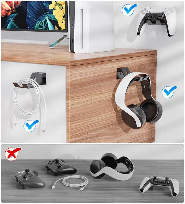 Alt view image 7 of 7 - OIVO Controller & Headset Wall Mount Holder Stand, Foldable Headphone Stand, Gaming Controller Holder Hanger Hook, Universal Storage Organizer Controller/Earphone/Game Accessories-9 Packs