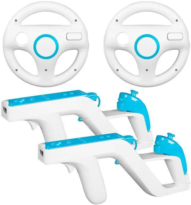 Main image of Machine-Ya Wii Zapper Gun and Steering Wheel Compatible with Nintendo Wii & Wii U Remote Game (2-Pack, White)