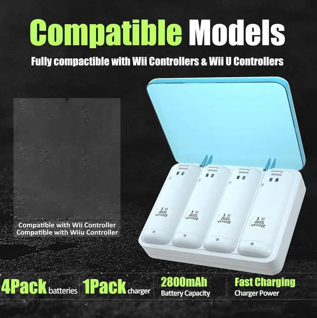 Alt view image 2 of 6 - Charger Station Compatible with Wii U Remote Battery & Wii Battery Pack, 4Pack Rechargable Batteries Compatible with WiiU Wii Remote Controller