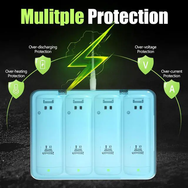 Alt view image 3 of 6 - Charger Station Compatible with Wii U Remote Battery & Wii Battery Pack, 4Pack Rechargable Batteries Compatible with WiiU Wii Remote Controller