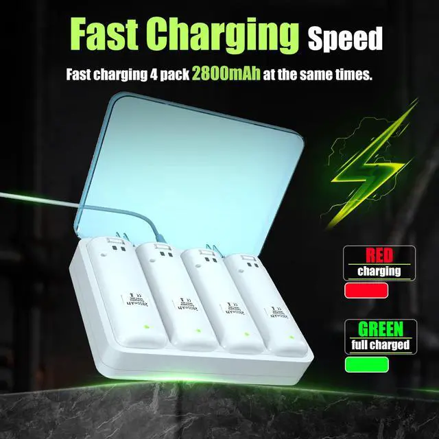 Alt view image 4 of 6 - Charger Station Compatible with Wii U Remote Battery & Wii Battery Pack, 4Pack Rechargable Batteries Compatible with WiiU Wii Remote Controller