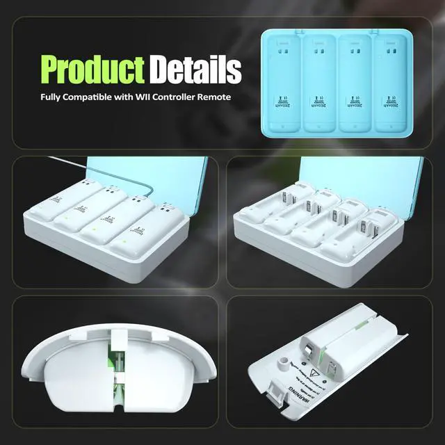 Alt view image 5 of 6 - Charger Station Compatible with Wii U Remote Battery & Wii Battery Pack, 4Pack Rechargable Batteries Compatible with WiiU Wii Remote Controller
