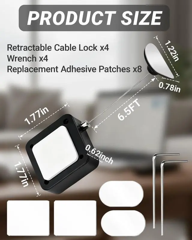 Alt view image 2 of 5 - 6.5ft Retractable Remote Control Tether, Remote Control Cable Tether Lock - Upgraded Leash with Adjustable Lock Strap for TV Remotes, Game Controllers, Tablets (4 Pack)