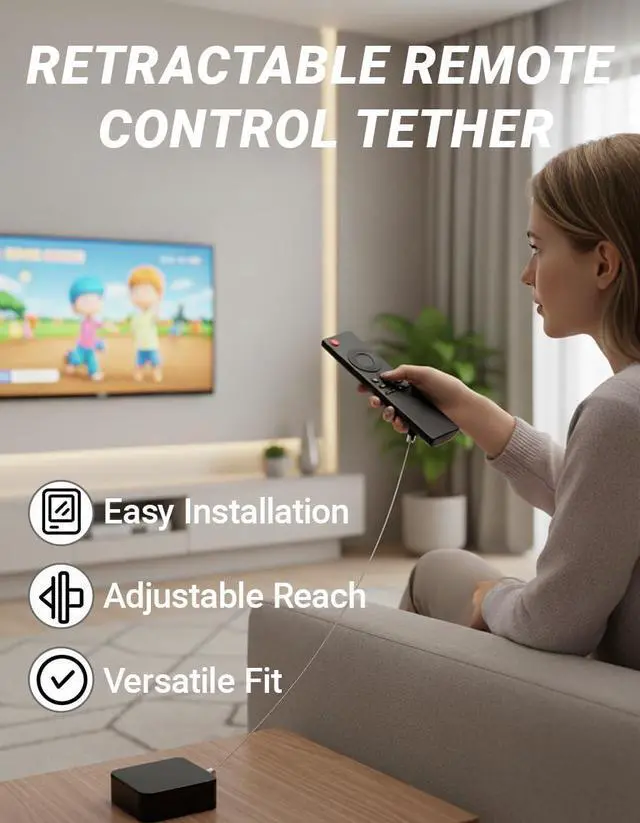 Alt view image 3 of 5 - 6.5ft Retractable Remote Control Tether, Remote Control Cable Tether Lock - Upgraded Leash with Adjustable Lock Strap for TV Remotes, Game Controllers, Tablets (4 Pack)