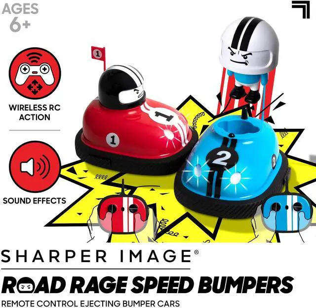 Alt view image 2 of 7 - Sharper Image Road Rage Remote Control Cars, Mini RC Speed Ejector Bumper Cars, 2 Player Head to Head Battle Game with Ejecting Drivers, Sounds & Lights, Fun Indoor Kids Toys for Ages 6 and Up