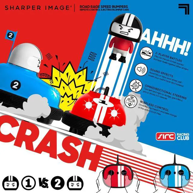 Alt view image 6 of 7 - Sharper Image Road Rage Remote Control Cars, Mini RC Speed Ejector Bumper Cars, 2 Player Head to Head Battle Game with Ejecting Drivers, Sounds & Lights, Fun Indoor Kids Toys for Ages 6 and Up