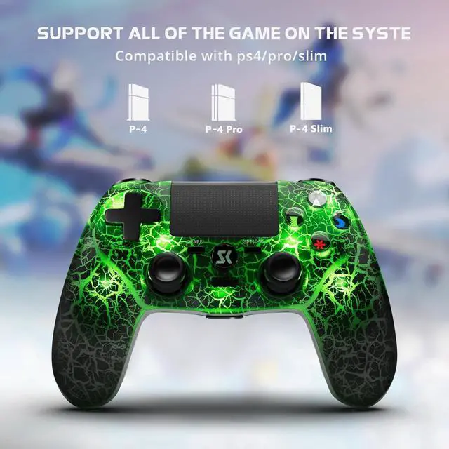 Alt view image 3 of 7 - Boowen Wireless Controller for PS4, Controller Compatible with PS4/Pro/Slim,Double Shock 6-Axis Motion Sensor, Sensitive Touch Pad, Built-in Speaker & Stereo Headphone Jack (Black Crack RGB Light)