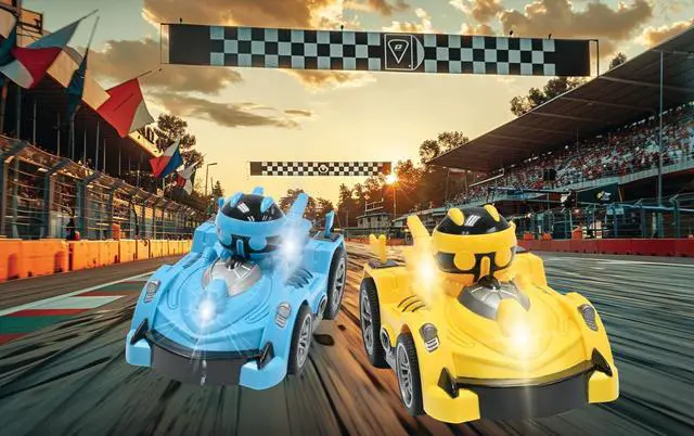 Alt view image 3 of 6 - LEXiBOOK, Crosslander® RC Bumper, Set of 2 Radio-Controlled Racer Bumper Cars, up to 12 km/h (7mph), 2 Removable Characters, Sound and Light Effects, Yellow/Blue, RC2