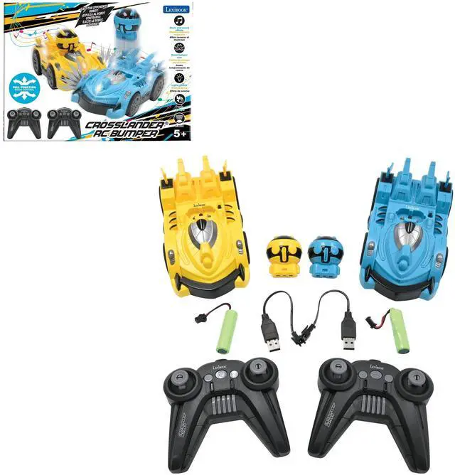 Main image of LEXiBOOK, Crosslander® RC Bumper, Set of 2 Radio-Controlled Racer Bumper Cars, up to 12 km/h (7mph), 2 Removable Characters, Sound and Light Effects, Yellow/Blue, RC2