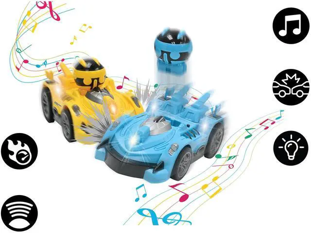 Alt view image 2 of 6 - LEXiBOOK, Crosslander® RC Bumper, Set of 2 Radio-Controlled Racer Bumper Cars, up to 12 km/h (7mph), 2 Removable Characters, Sound and Light Effects, Yellow/Blue, RC2