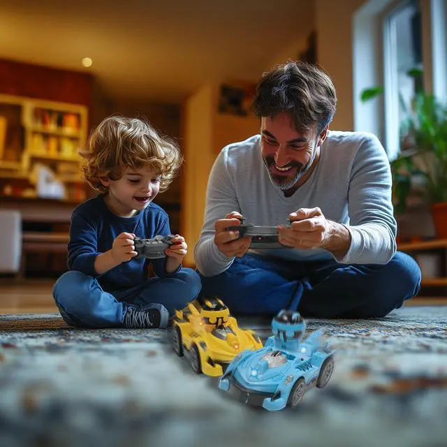 Alt view image 4 of 6 - LEXiBOOK, Crosslander® RC Bumper, Set of 2 Radio-Controlled Racer Bumper Cars, up to 12 km/h (7mph), 2 Removable Characters, Sound and Light Effects, Yellow/Blue, RC2